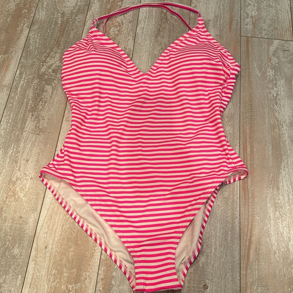 kate spade Other - KATE SPADE‎ Radiant Pink, White & Purple Striped One Piece Swimsuit NWT